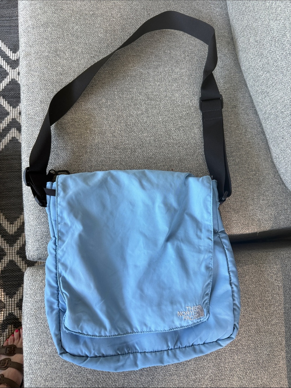 The North Face Sky Blue Messenger Bag with Black Strap